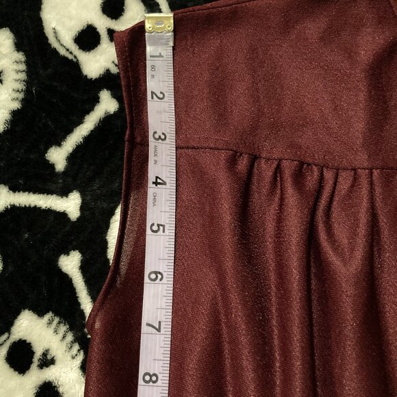 SEARS Vintage maroon short-sleeve sheer pleated dress w/ tie waist MEDIUM LARGE - Picture 8 of 12